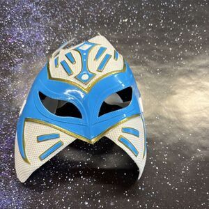 2012 WWE Rey Mysterio Wrestling‎ Rubber Face Mask White Blue Gold